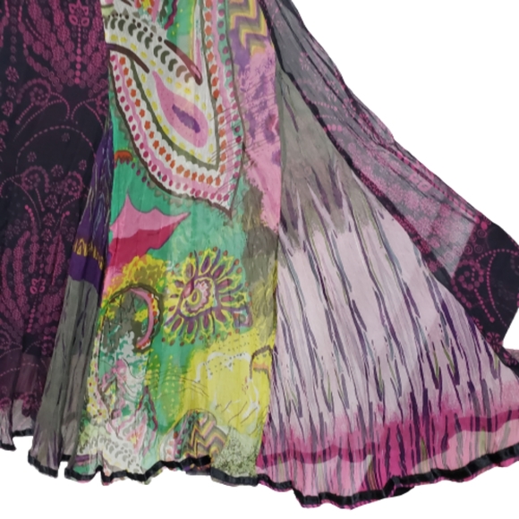 SOLD ANU Boho Peasant Multi Colored Gypsy Tiered Elastic Waist Flower Skirt Sz L - Picture 7 of 12